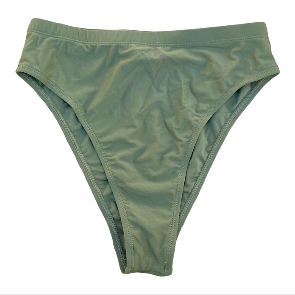 Olive Green High Cut High Waist Cheeky Bikini Bottom Bathing Suit Small NWOT